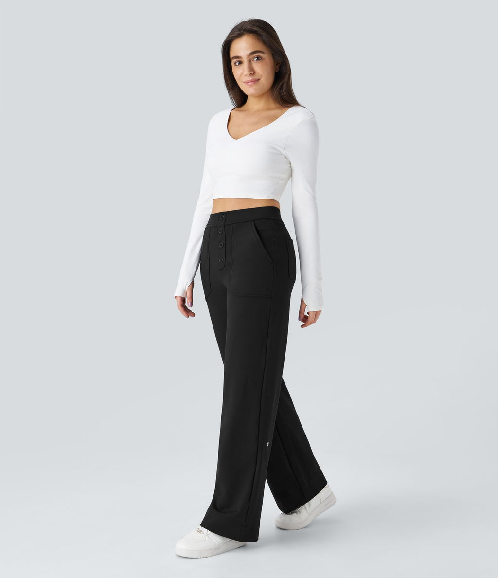 Pantalon coupe droite taille haute DayStretch avec poches