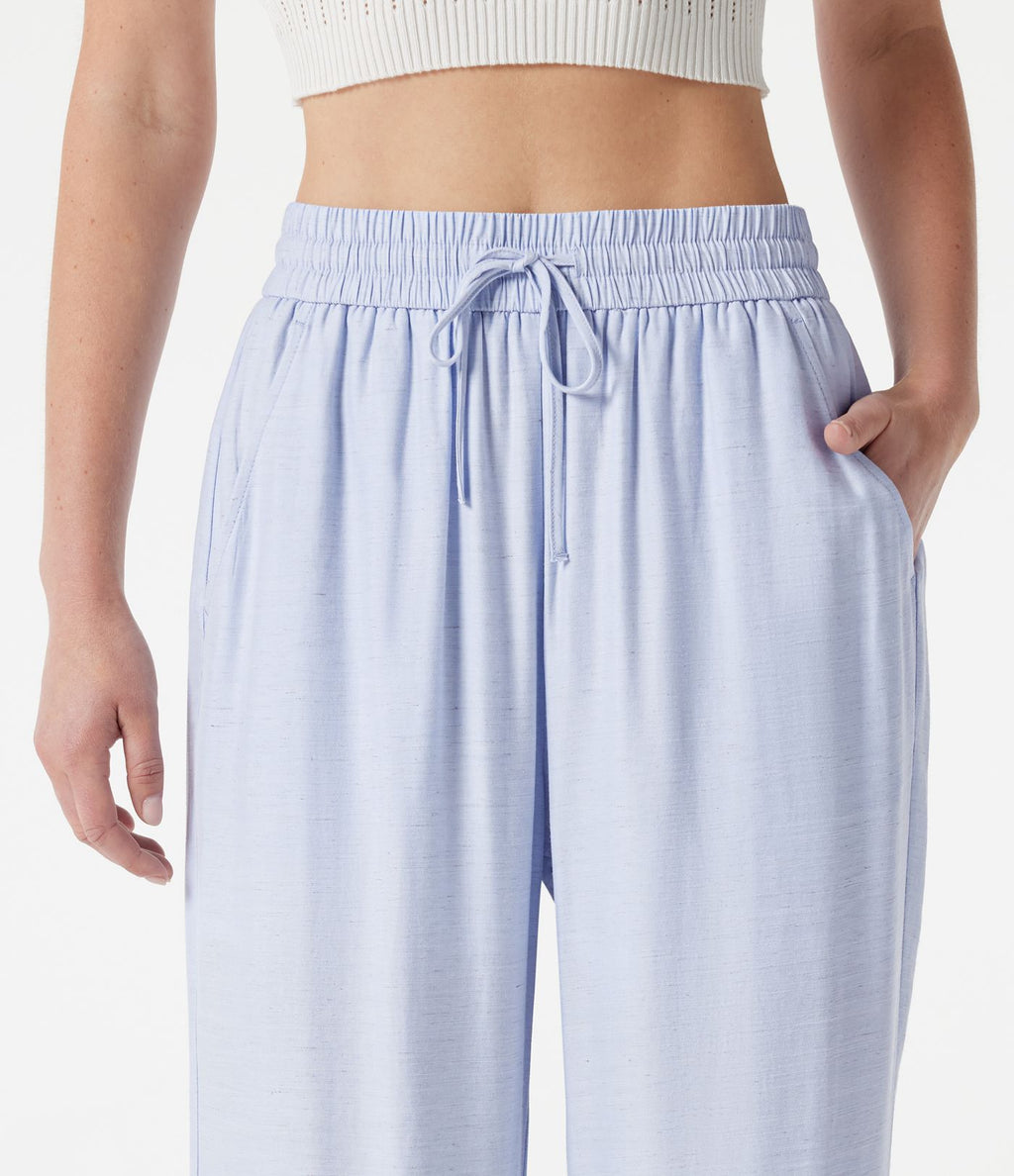 Pantalon large 2-en-1 casual en mélange de lin taille haute avec cordon et poches