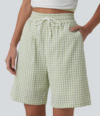 Short ample taille haute à carreaux vichy avec cordon de serrage et poches