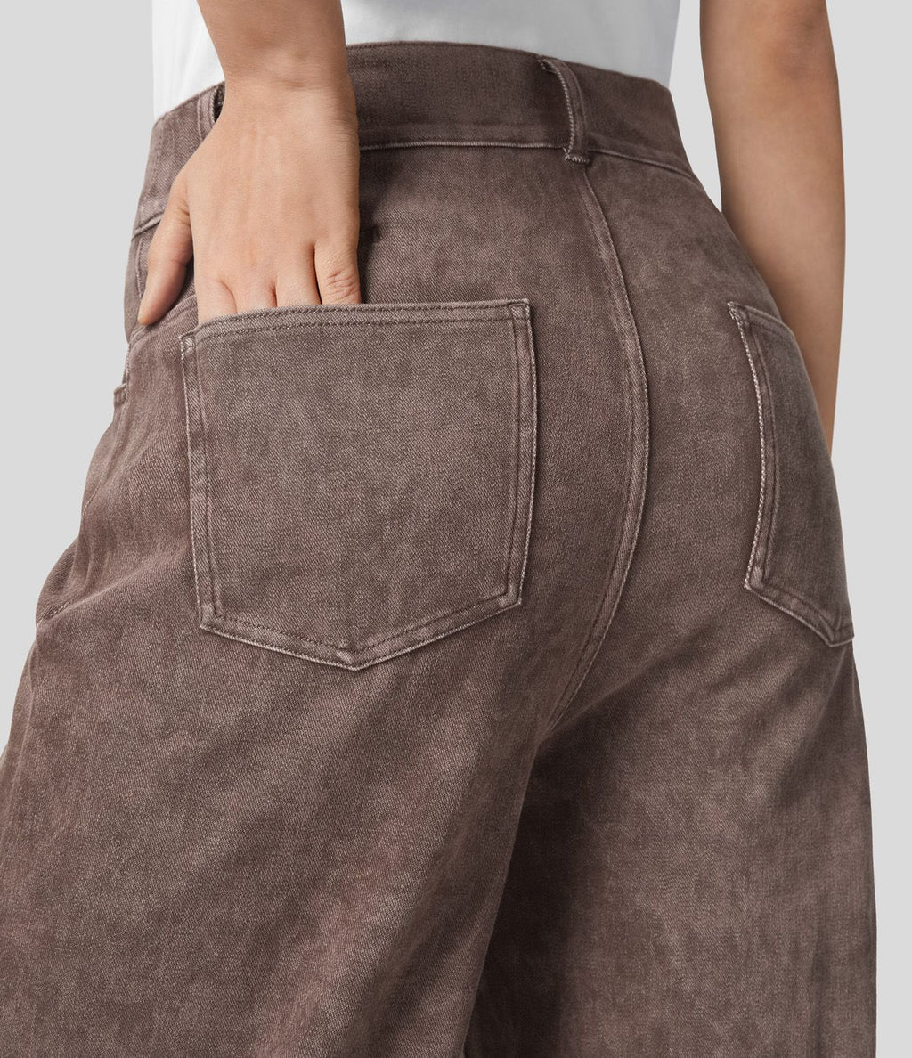 Halara Flex™ Jeans Causal Fuselés à Taille Mi-haute avec Plusieurs Poches en Tricot Extensible Coloré