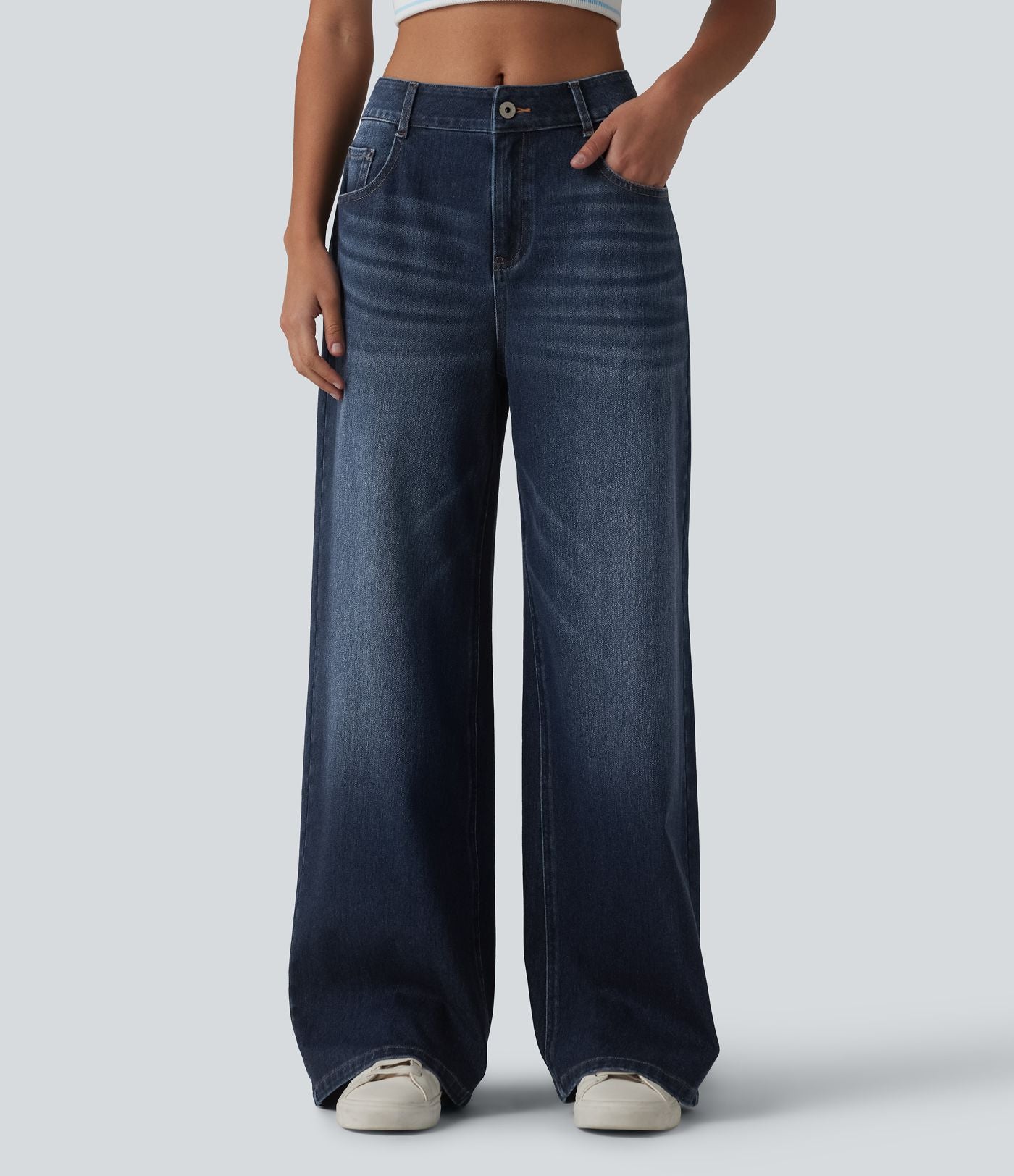 Jean Halara Flex™ mi-taille large ample délavé décontracté avec poches