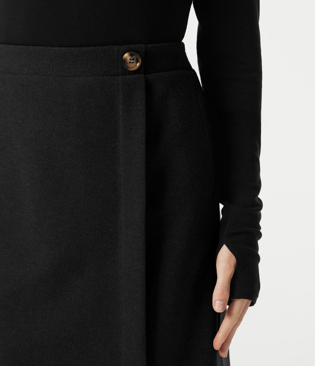 Jupe tailleur midi taille haute en polaire à poches