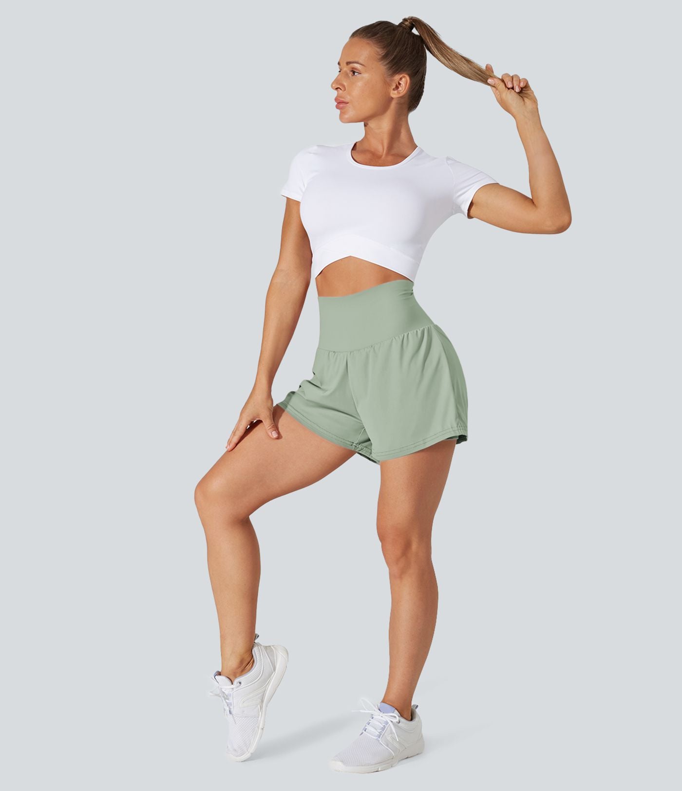 Short 7,5cm Yoga 2 en 1 Super Taille Haute Poches Arrière Poches Cachées Latérales