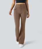 Pantalon cargo décontracté évasé taille haute avec poches à rabat latérales