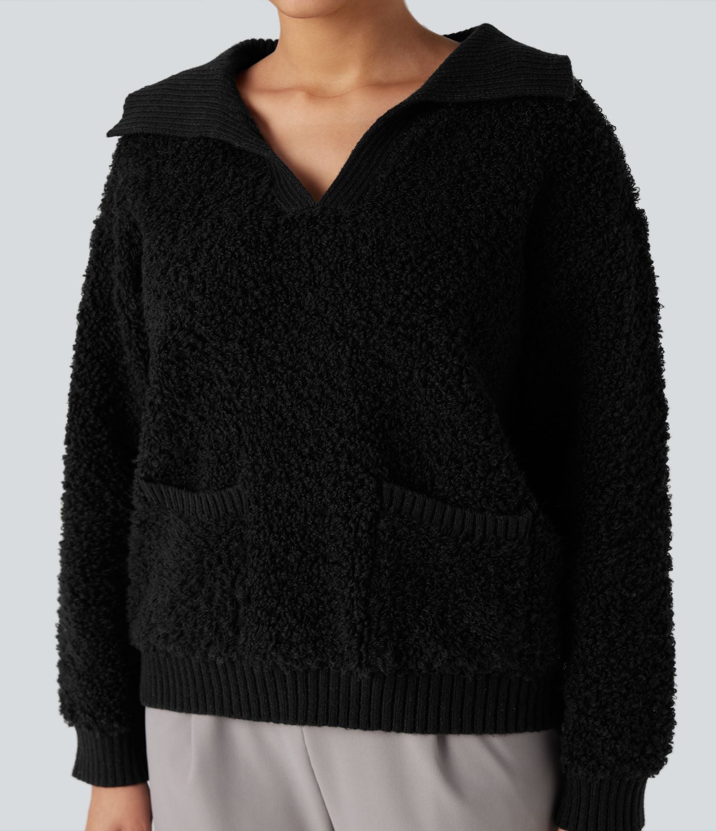 Pull col tailleur manches raglan longues avec poches