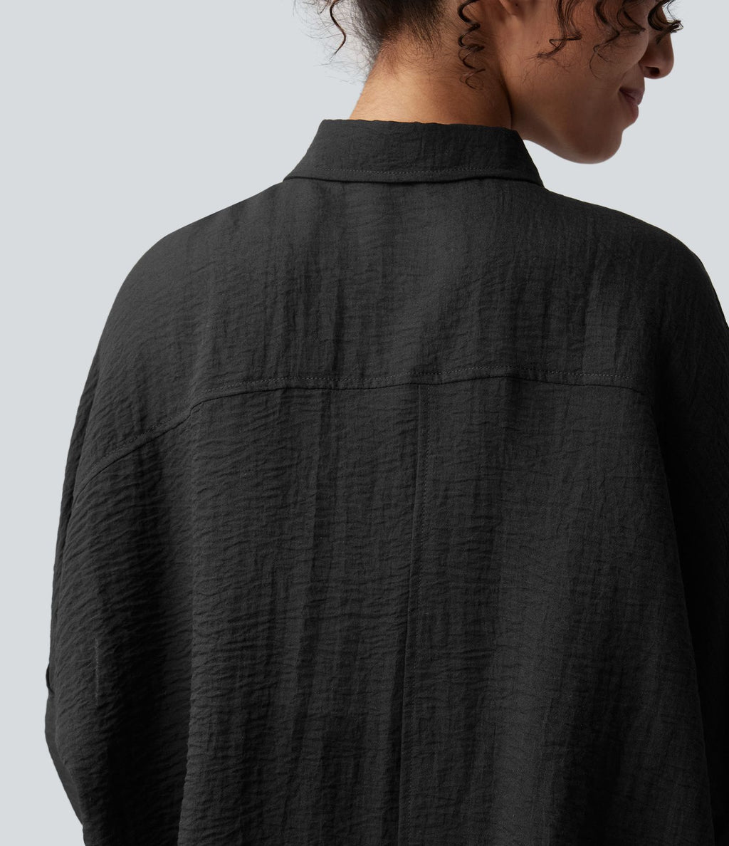 Chemise décontractée effet lin à manches mi-longues avec poche