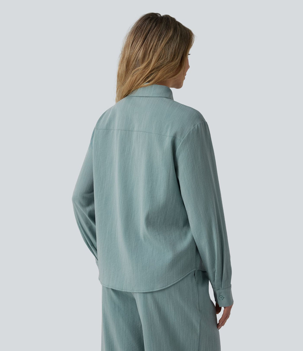 Chemise manches longues aspect lin avec poche