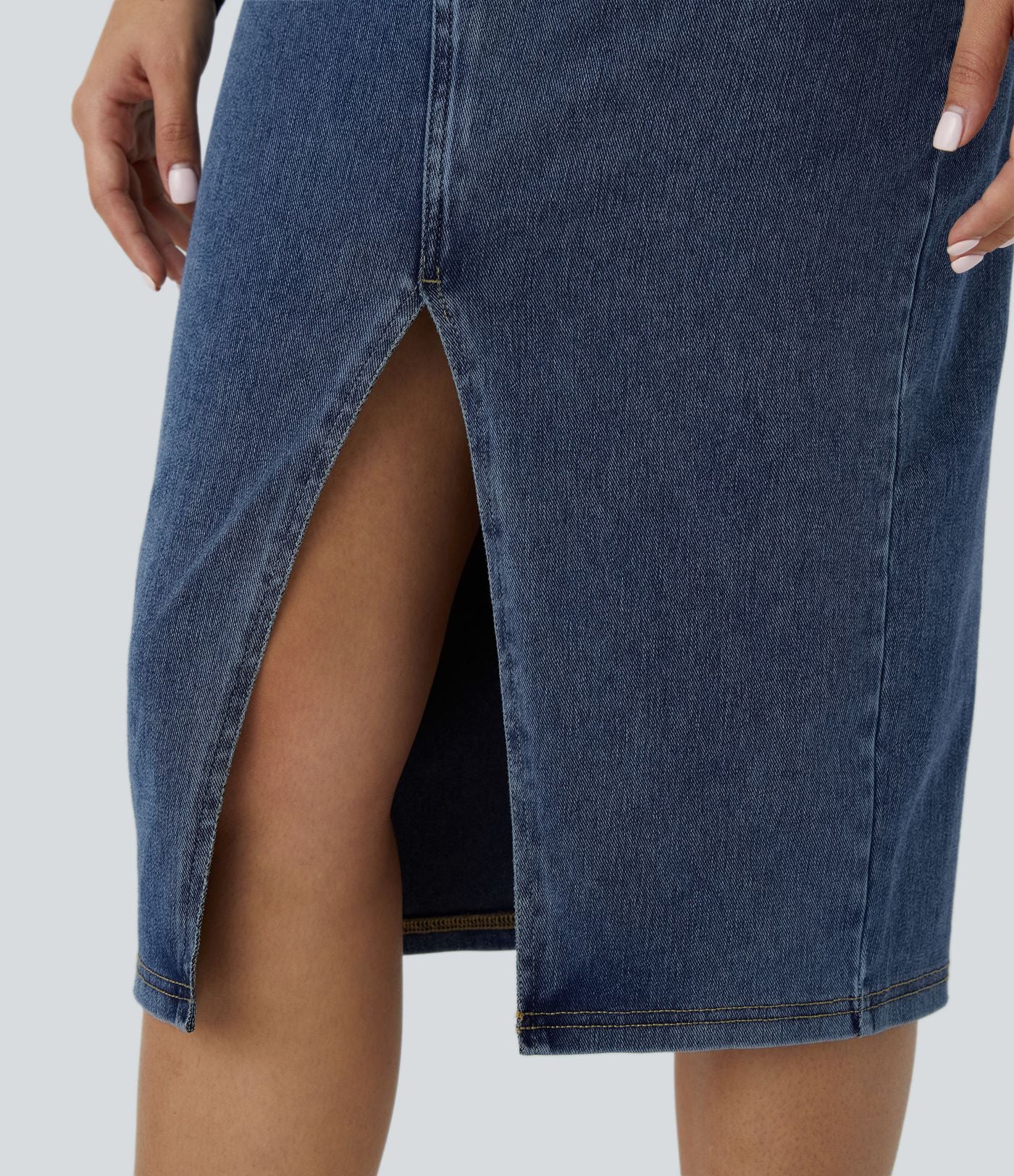 Halara Flex™ Jupe en Jean Midi Casual Tricot Extensible Taille Haute Poches Multiples