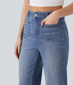 Jean droit délavé Halara Flex™ taille haute avec fente et poches