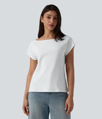 T-shirt décontracté col bateau manches courtes coton