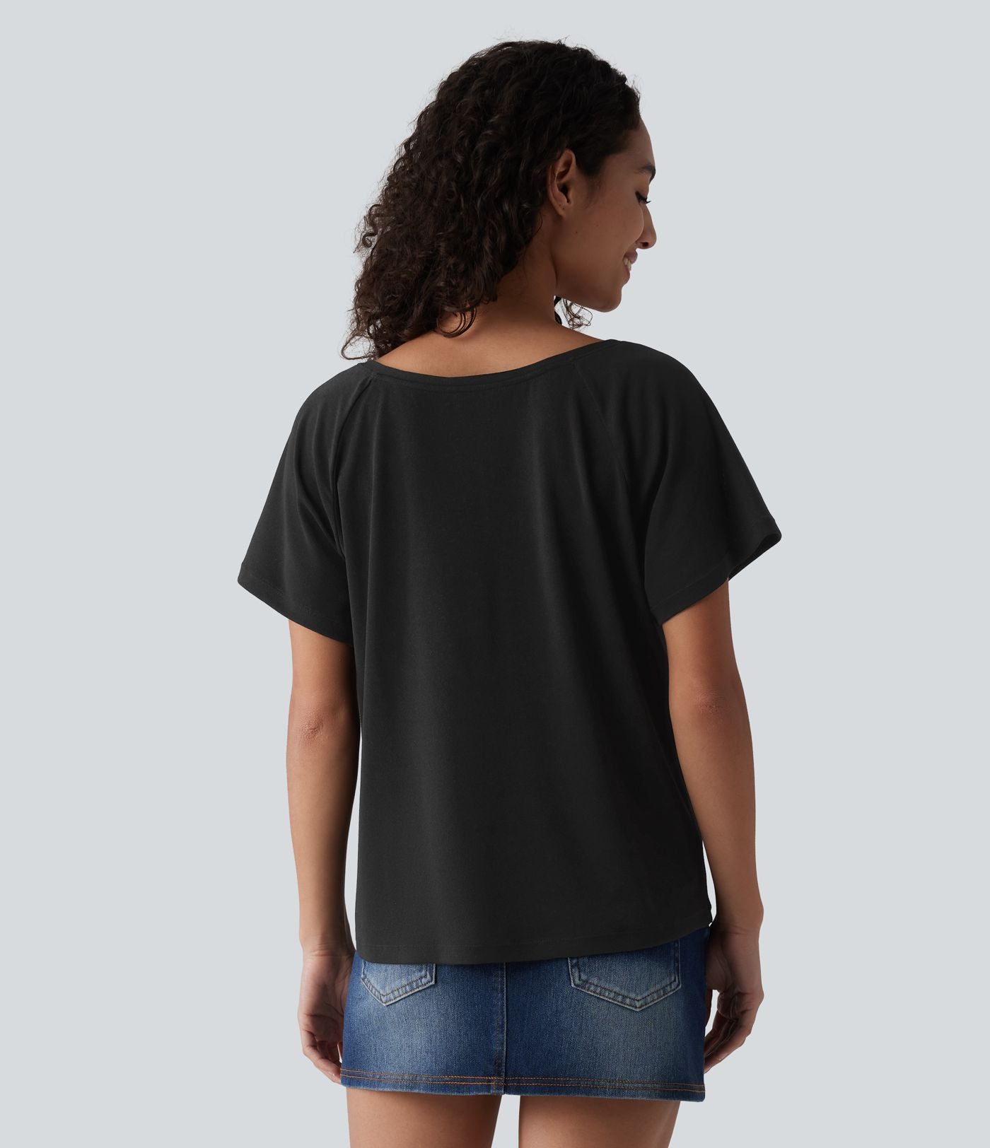 T-shirt casual col V manches raglan courtes coupe ample