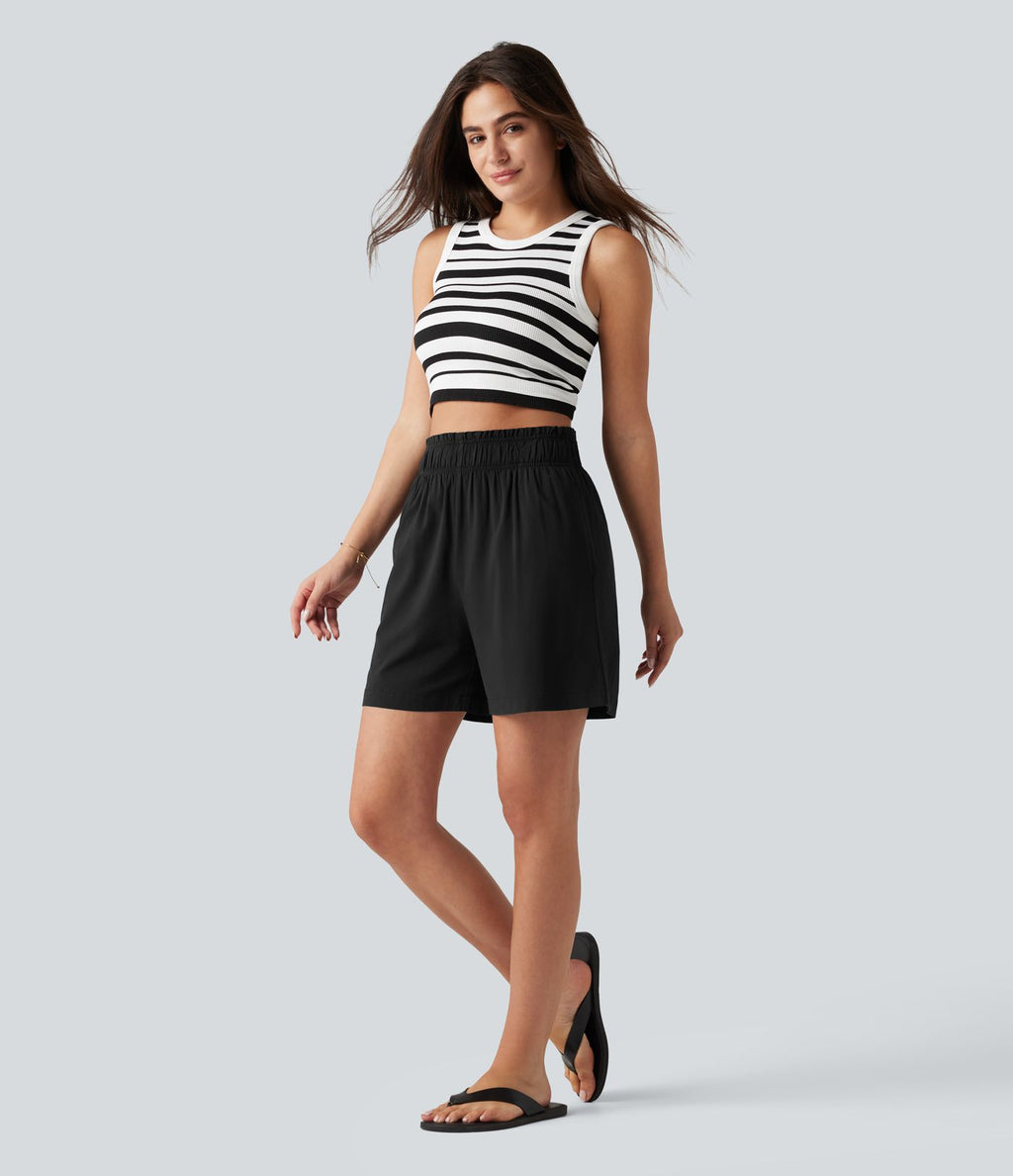 Short décontracté taille haute en lin stretch 12,5 cm avec poches