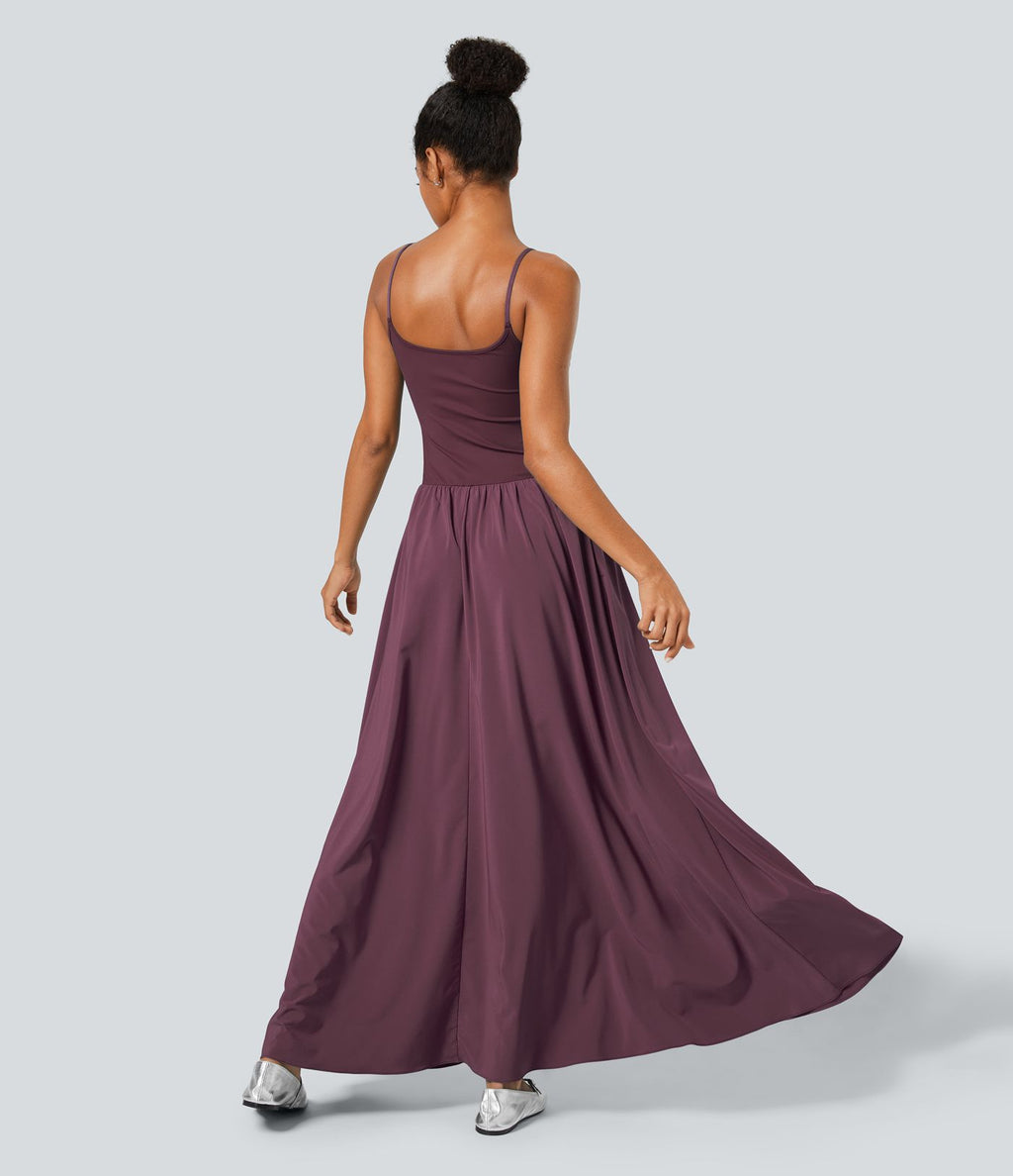 Breezeful™ Robe Débardeur Casual Dos Nu Poches Latérales Plissée Évasée Longue Séchage Rapide