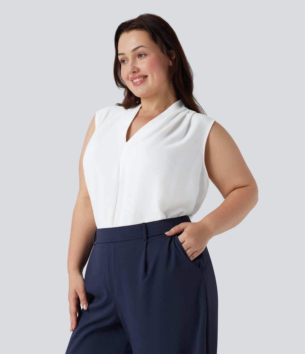 Blouse travail grande taille col V sans manches