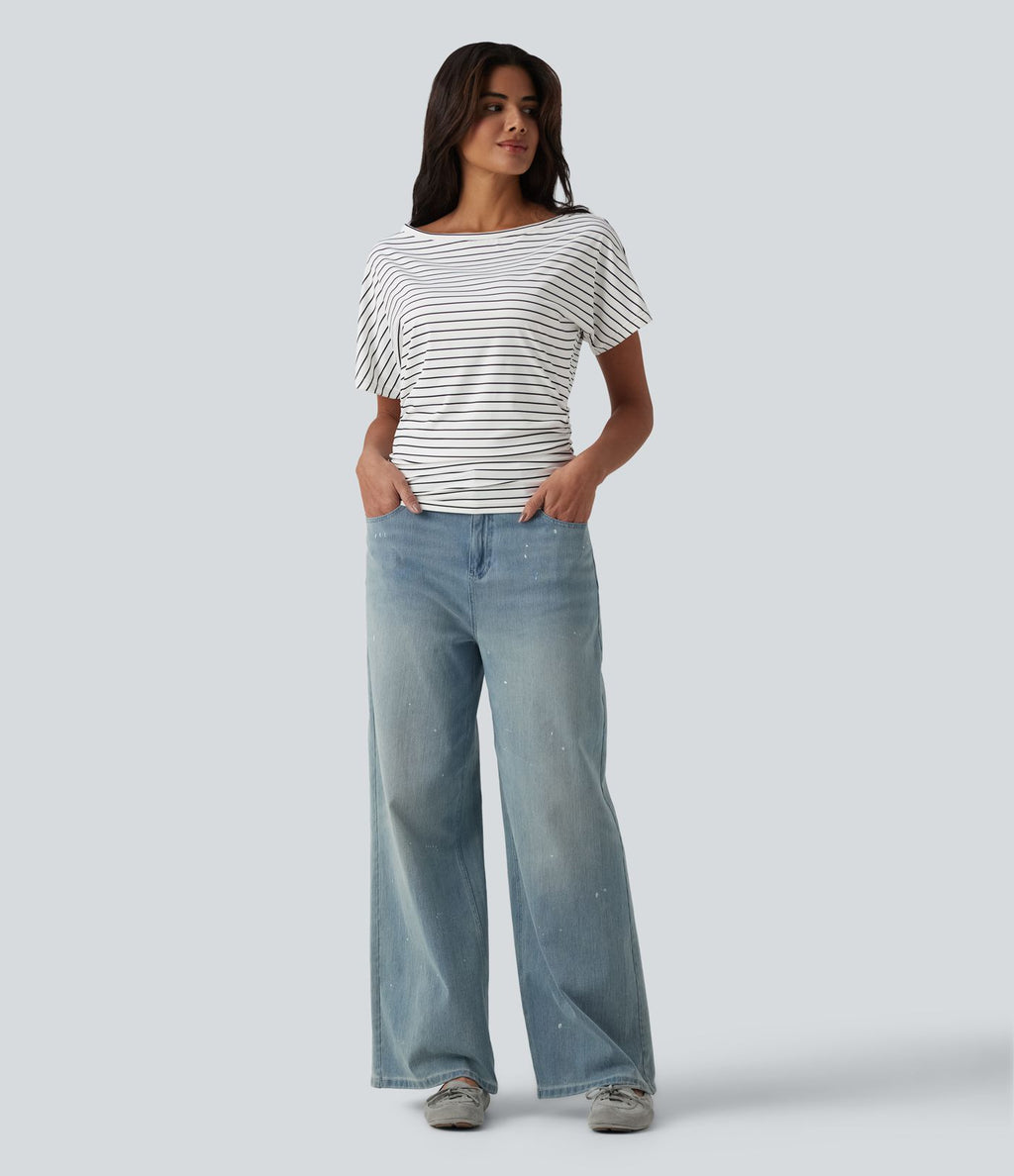 T-shirt casual une épaule manches courtes à rayures