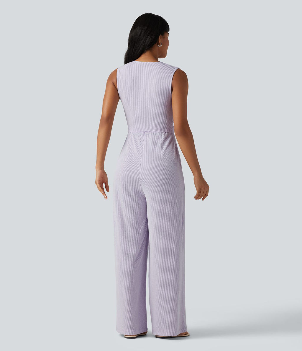 Combinaison sans manches col V à rayures avec brassière intégrée et poches – Édition Easy Peasy