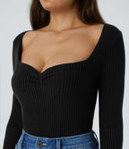 Pull décontracté moulant à col cœur et manches longues