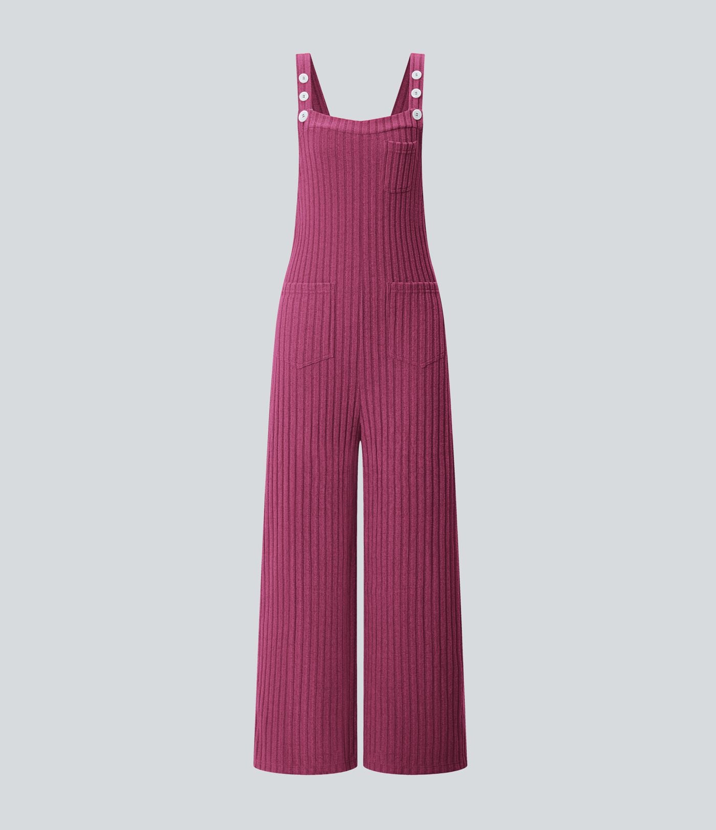 Salopette décontractée en maille côtelée avec bretelles ajustables, boutons et multiples poches