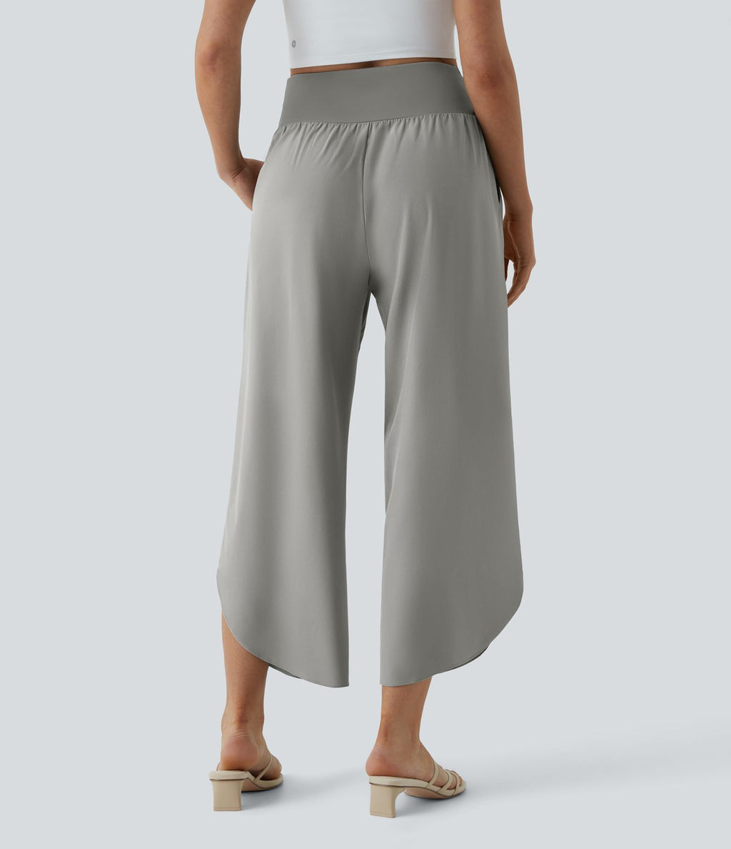 Breezeful™ Pantalon Fluide Vacances Séchage Rapide Taille Haute Croisée Poches Latérales Plissées Fente