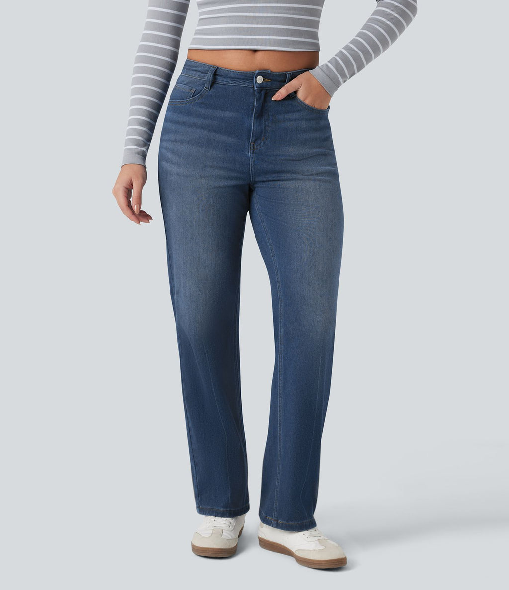 Jean droit Halara Flex™ Denim Heat casual molleton taille haute avec poches