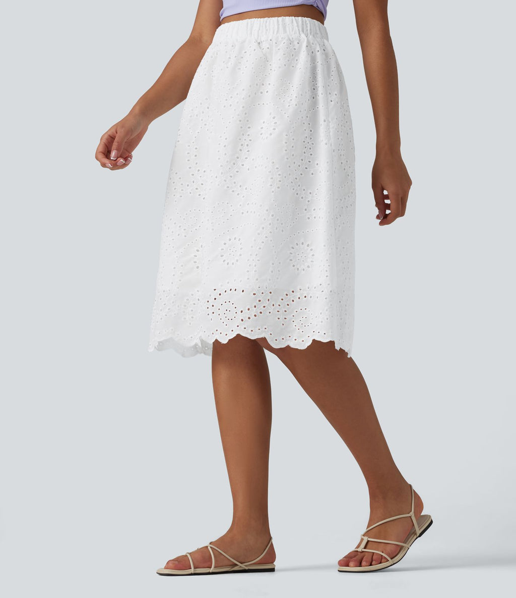 Jupe évasée plage broderie anglaise taille haute