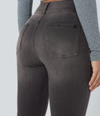 Halara Flex™ Jean skinny Casual Taille Haute Fermeture Éclair Boutonnés Plusieurs Poches Tricot Extensible