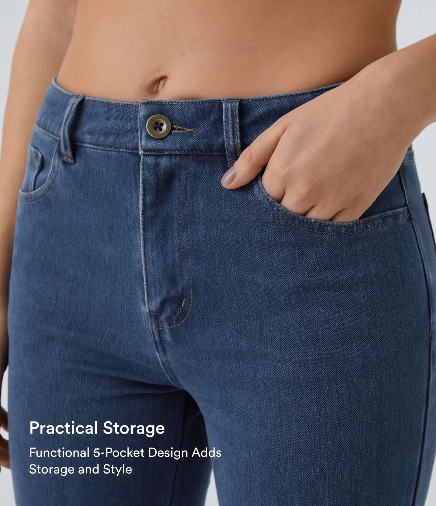 Halara Flex™ Jean Évasé Casual Taille Mi-haute Tricot Extensible Boutonnés Poches