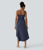 Breezeful™ Robe Casual 2 Pièces Dos Nu Haut Bas Poche Latérale Fluide Séchage Rapide
