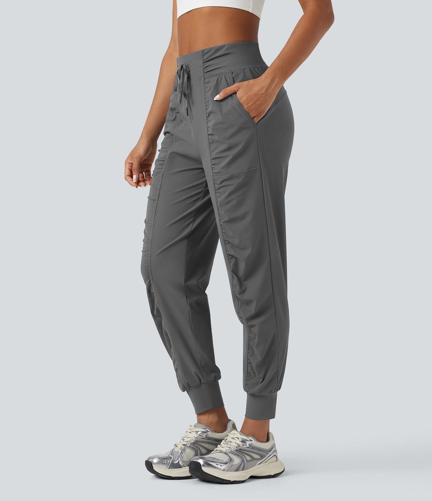Jogging de danse fuselé froncé séchage rapide effet frais InstantCool taille haute avec cordon de serrage et poches, protection solaire UPF40+