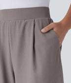 Short Bermuda Tailleur Fluide sculptant taille haute en maille gaufrée avec poches latérales