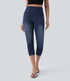 Leggings capri Halara Flex™ en jean extensible tricoté à taille haute et poches