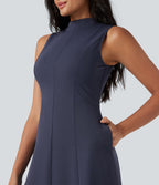 Robe mi-longue col montant sans manches avec poches