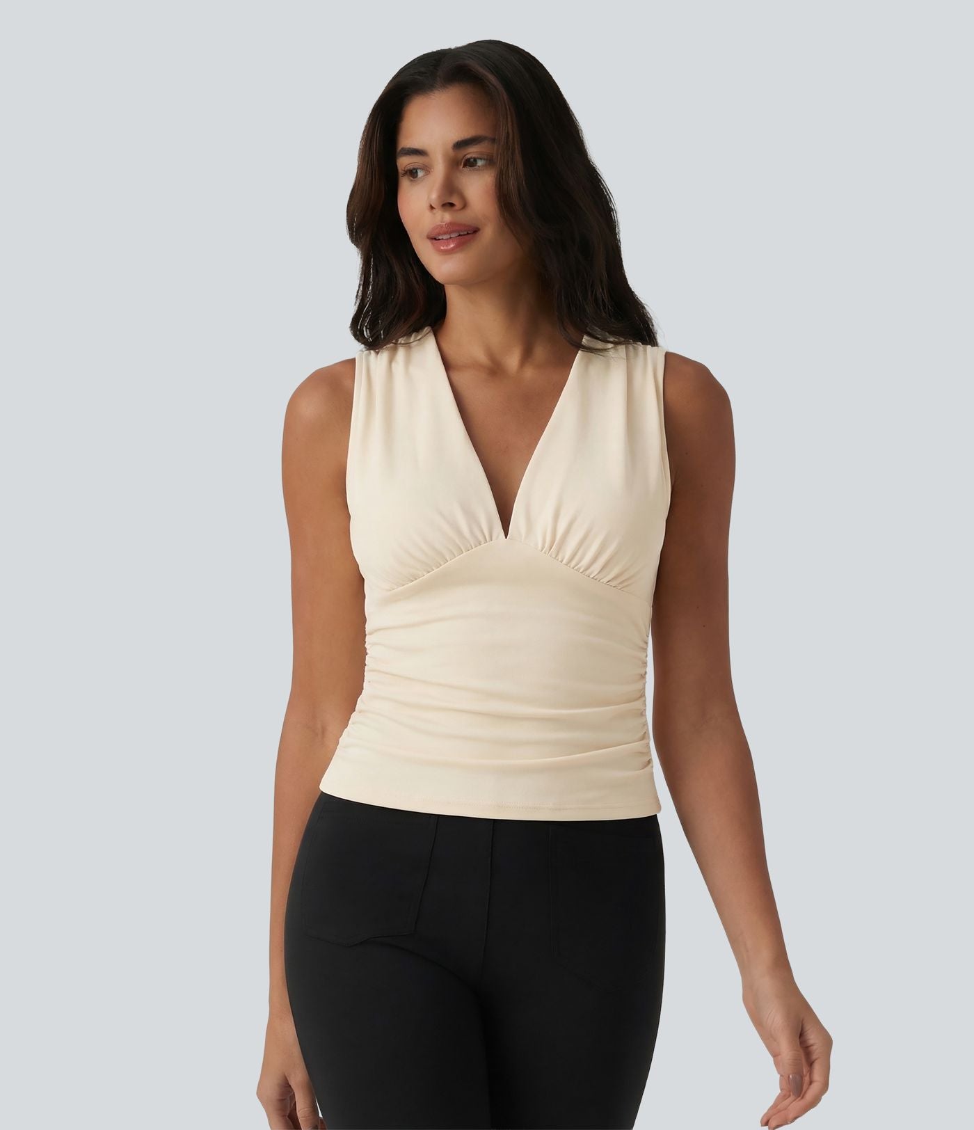Débardeur tailleur col V avec fronces et brassière intégrée