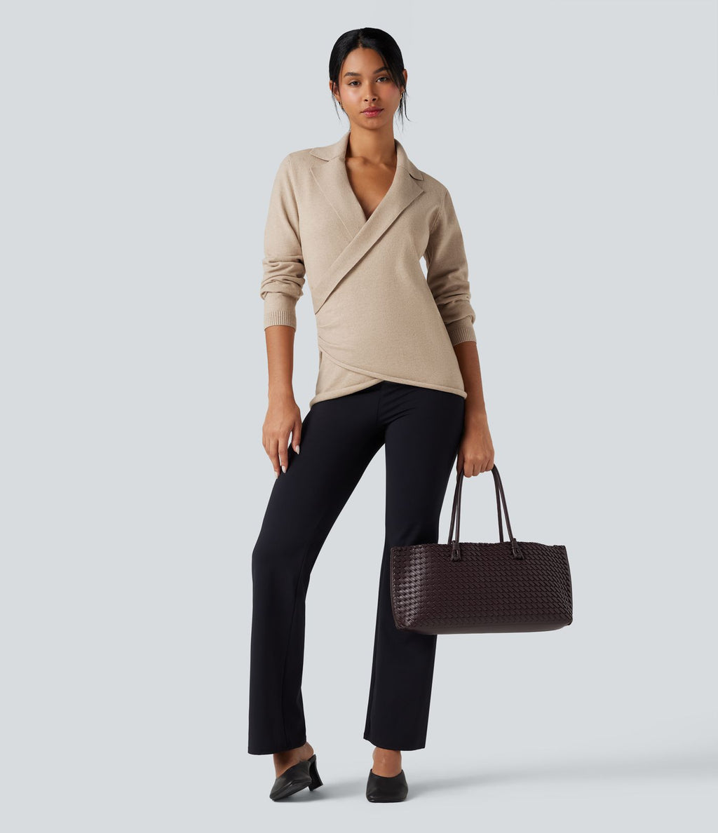 Pull tailleur cache-cœur col V manches longues