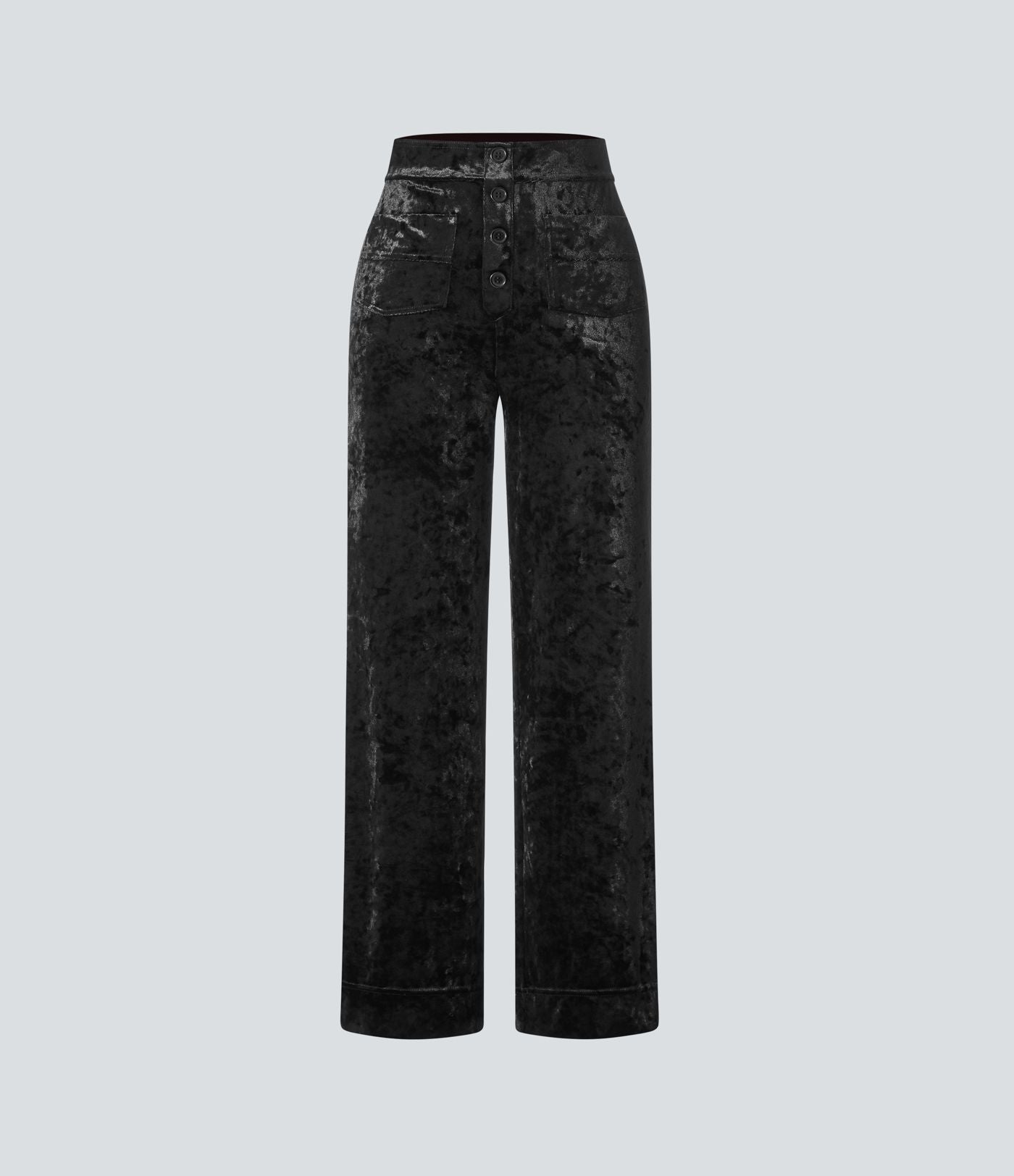 Pantalon Casual en Velours Taille Haute avec Bouton Multipoches Droites