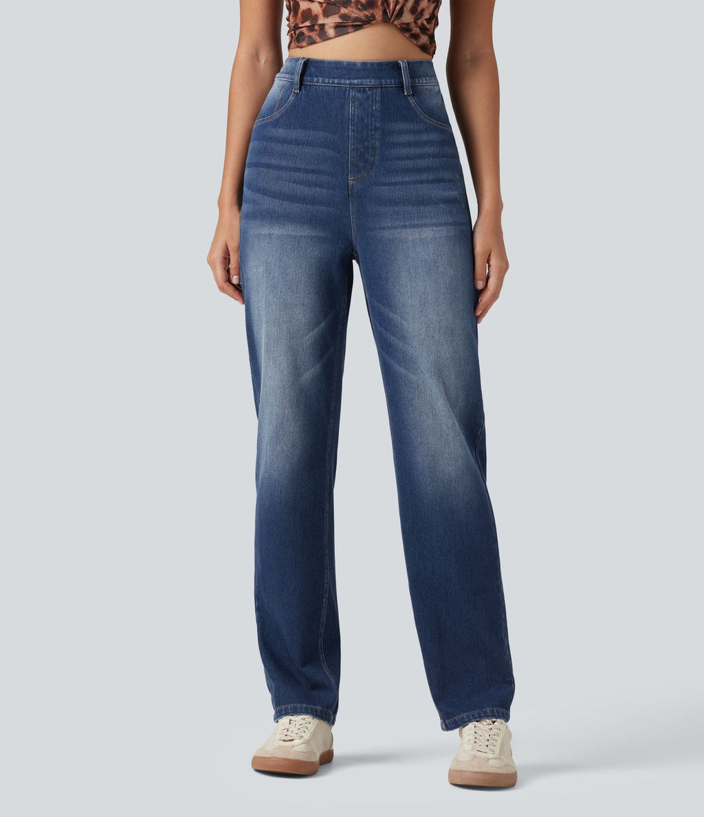 Jean droit taille haute Halara Flex™ délavé avec poches
