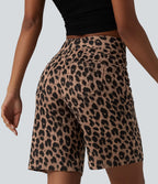 Short ample taille haute en tissu gaufré imprimé léopard 25 cm avec poches