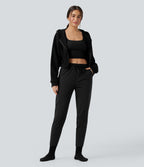 Pantalon jogging détente thermique chiné taille mi-haute séchage rapide avec cordon et poches - UPF40+