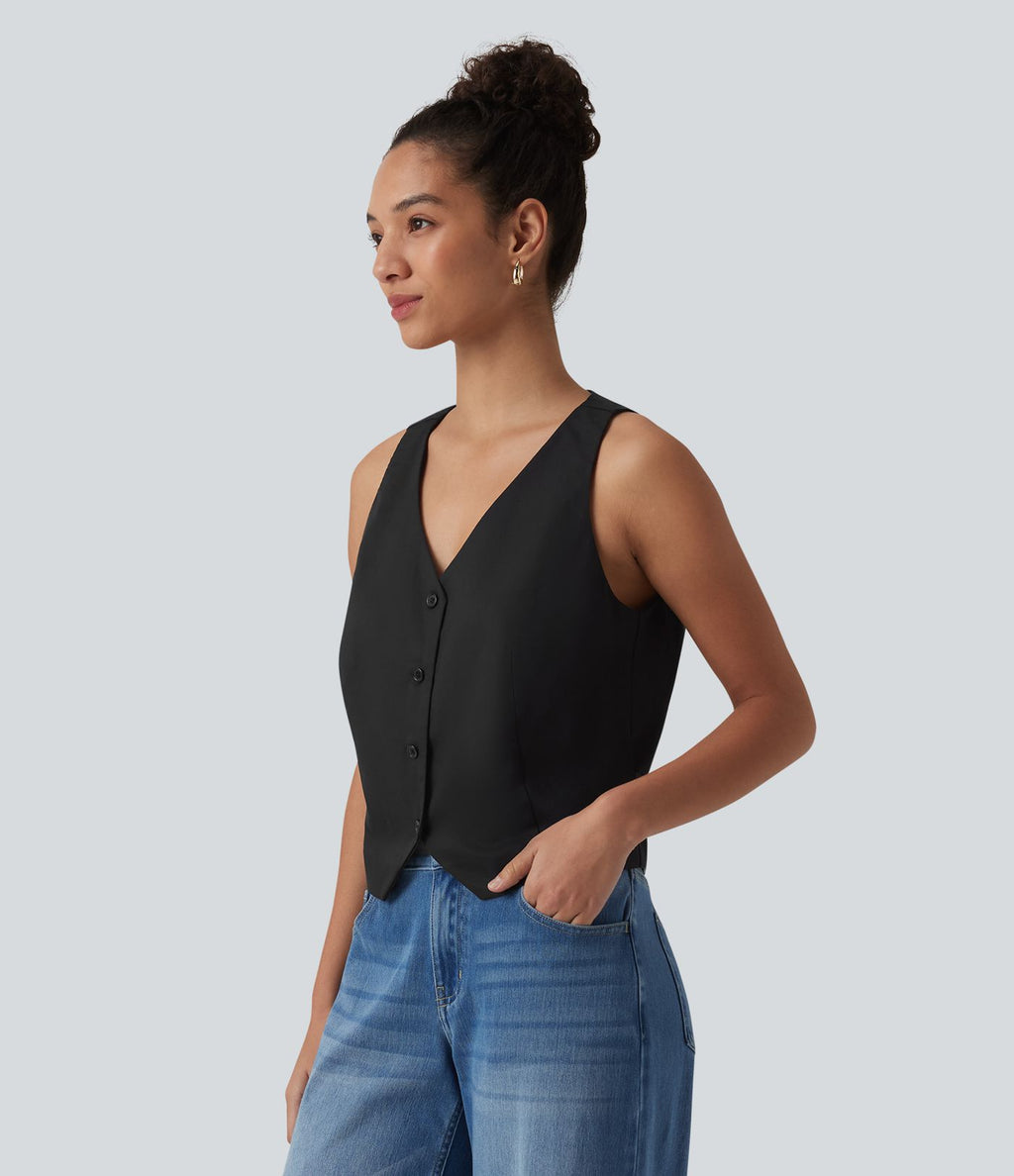 Gilet casual en mélange lin à col V