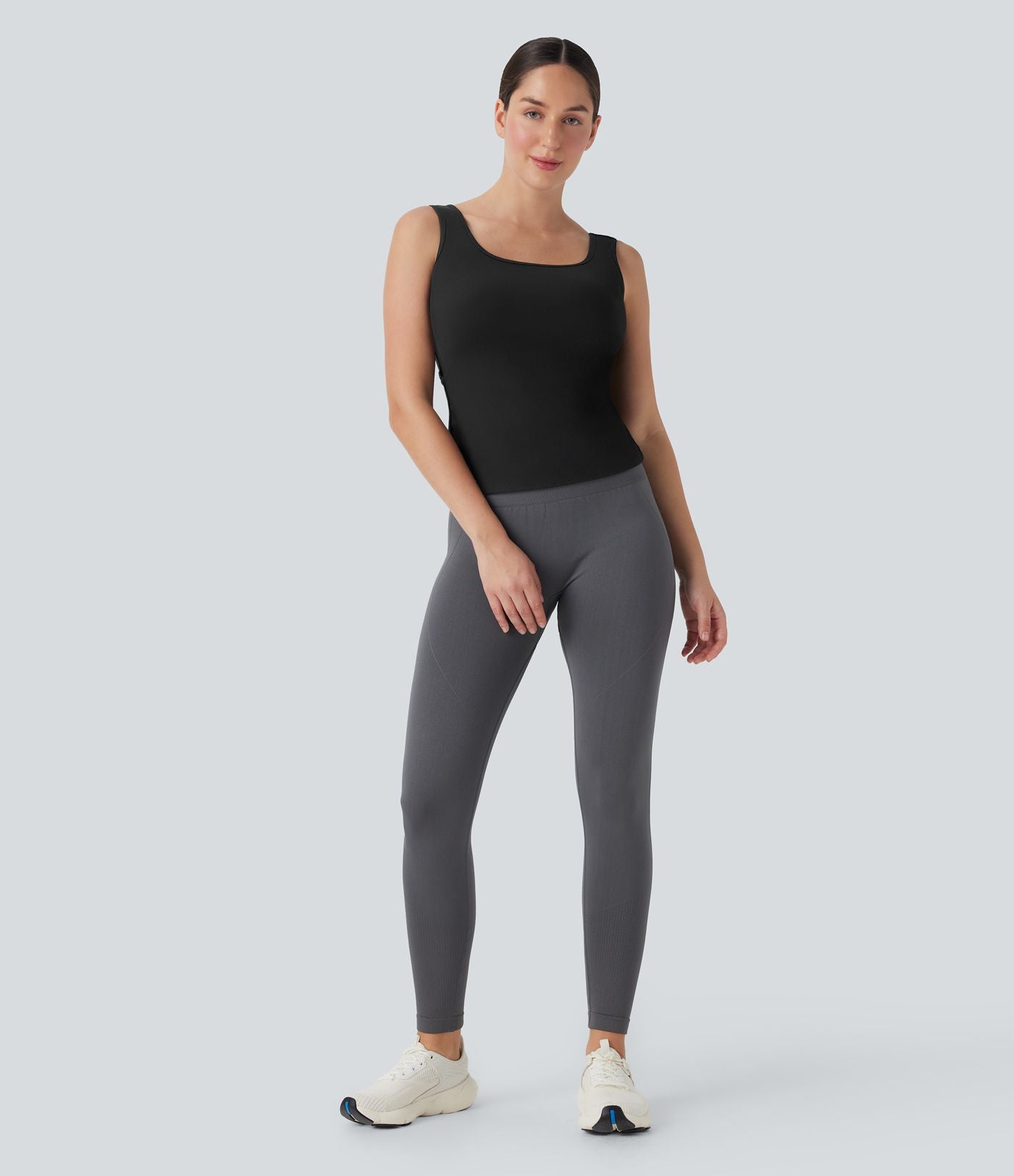 Débardeur yoga col U croisé longueur étendue E-G