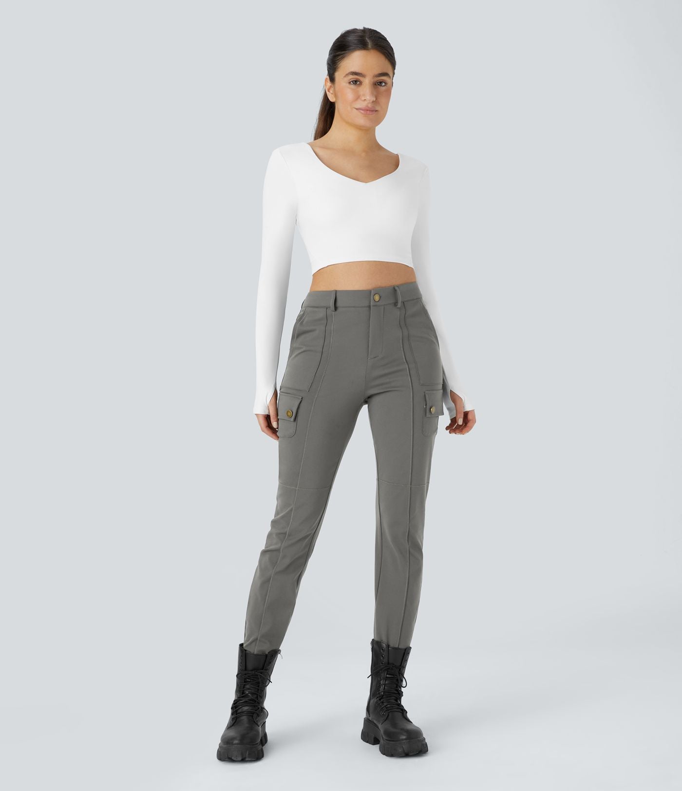Pantalon cargo ajusté uni taille haute DayStretch avec poches zippées