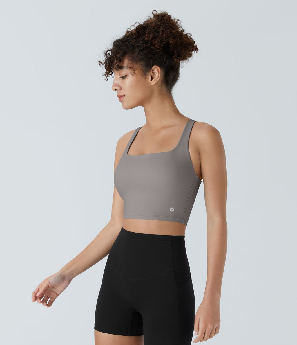 Débardeur yoga court SoftlyZero™ Airy col carré dos nu bretelles croisées effet frais InstantCool, bonnets A-C, protection solaire UPF50+
