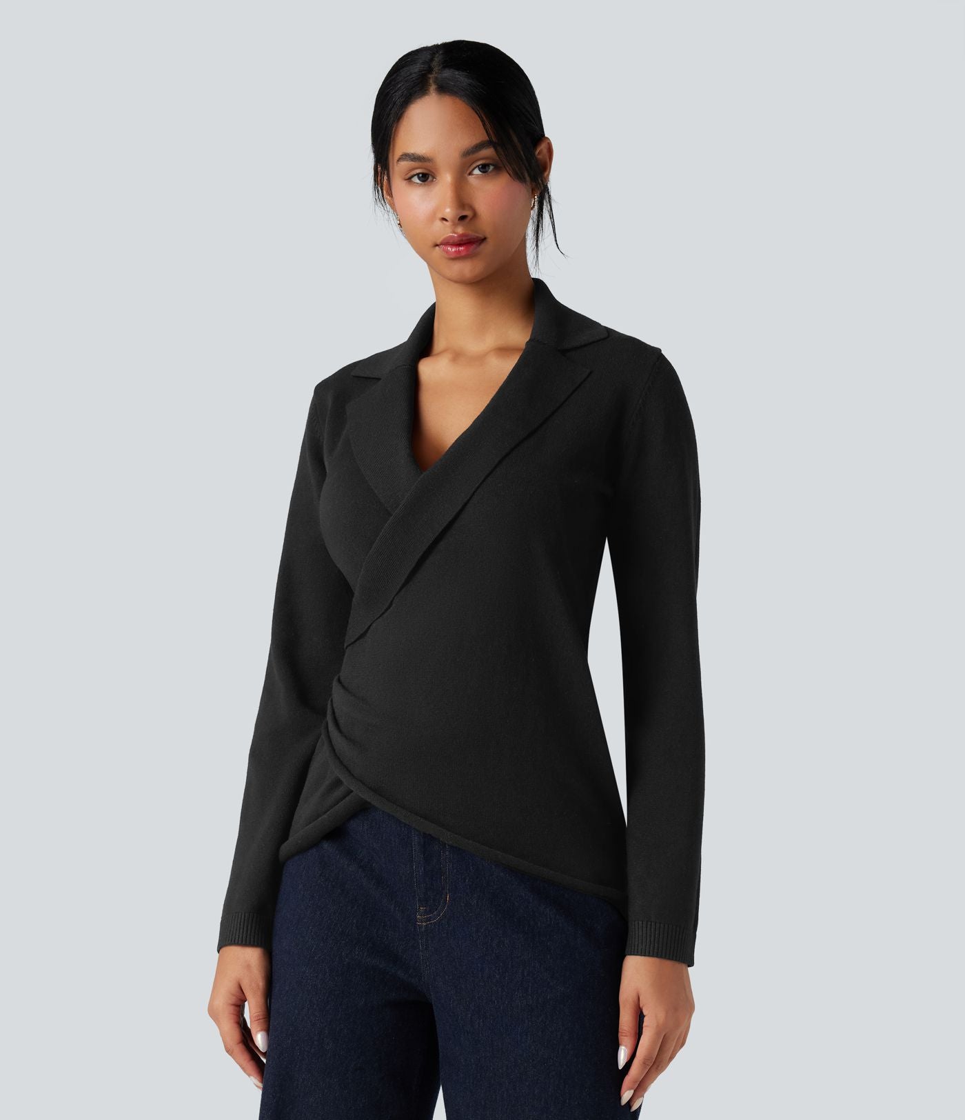 Pull tailleur cache-cœur col V manches longues