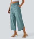 Breezeful™ Pantalon Fluide Vacances Séchage Rapide Taille Haute Croisée Poches Latérales Plissées Fente