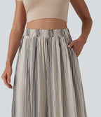 Pantalon large 7/8 taille haute à rayures avec poches