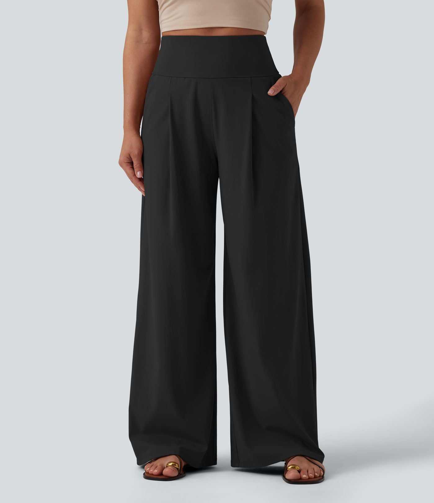 Pantalon large décontracté SoftlyZero™ Airy gainant taille haute effet frais InstantCool avec poches, protection solaire UPF50+