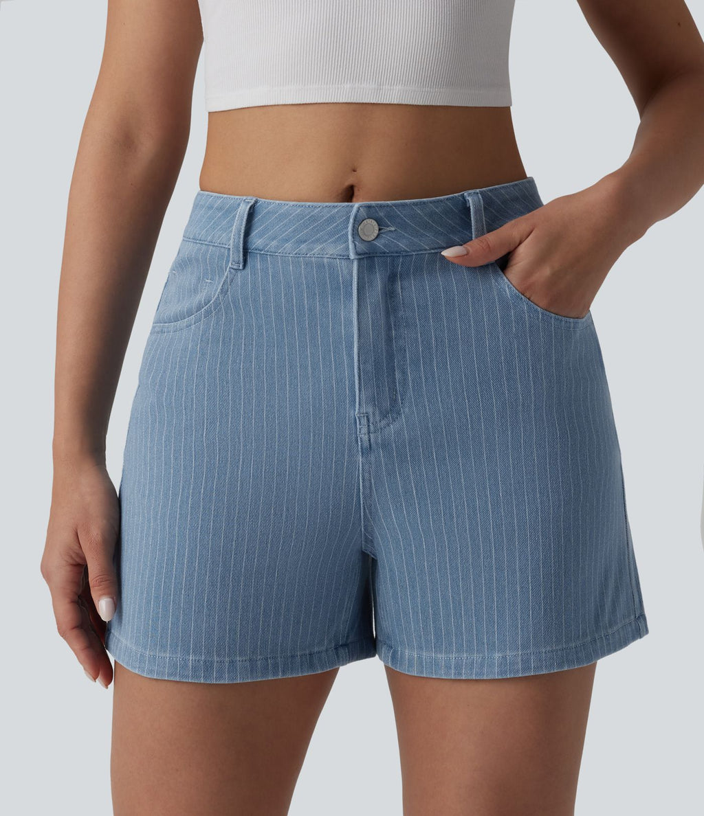 Short denim décontracté Halara Flex™ rayé taille mi-haute 10 cm avec poches