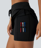 Softlyzero™ QuickDry Jupe de golf courte deux-en-un à taille haute avec poches latérales, ourlet arrondi, cordon de serrage - Poche pour tee de golf