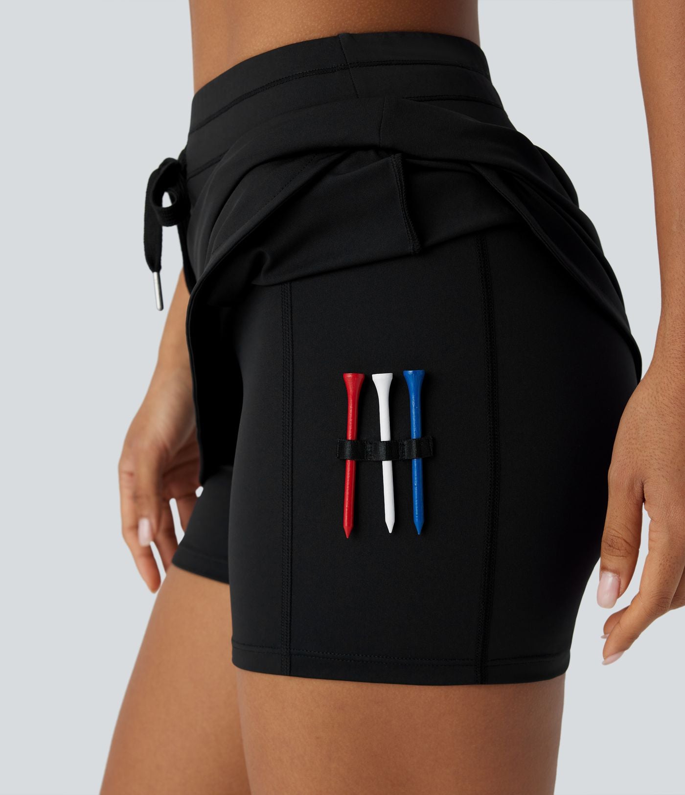 Softlyzero™ QuickDry Jupe de golf courte deux-en-un à taille haute avec poches latérales, ourlet arrondi, cordon de serrage - Poche pour tee de golf