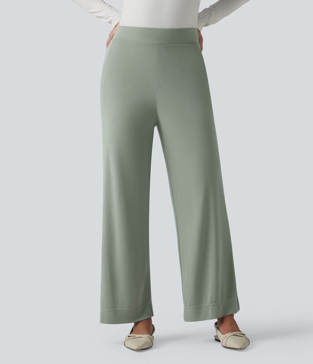 Pantalon tailleur taille haute à jambes droites avec poches